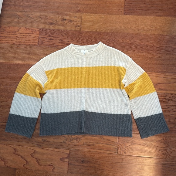 BP yellow grey broad striped slouchy pullover sweater - Picture 6 of 10